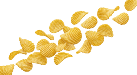 Delicious Potato Chips Flying Isolated on White Background