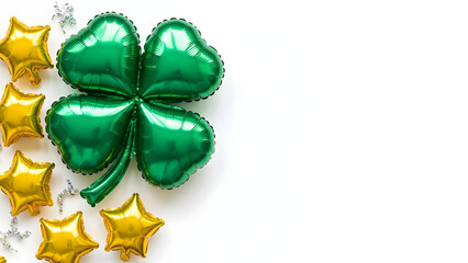 St patrick's day green shamrock and gold balloons isolated on white background