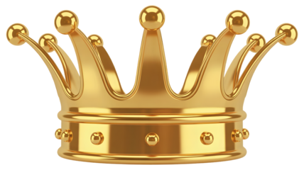 A magnificent three dimensional golden crown with ornate pointed arches and gleaming spherical ornaments The highly polished metallic surface shines brilliantly symbolizing royalty and luxur