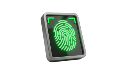 Green fingerprint on digital scanner screen isolated on a transparent background
