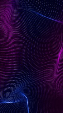 abstract blue and pink background with wave grid lines animation, futuristic ai technology and science vertical social media motion background