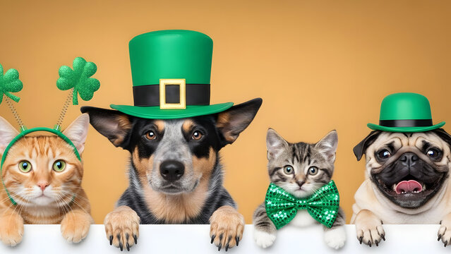 St patrick's day pets adorable animals celebrate with hats and shamrocks