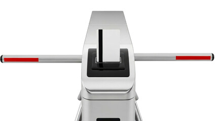 Sleek metallic security turnstile barrier gate featuring an integrated card reader for seamless access control in office buildings, transportation hubs, or event venues