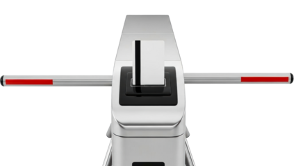 Sleek metallic security turnstile barrier gate featuring an integrated card reader for seamless access control in office buildings, transportation hubs, or event venues