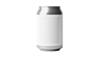 Modern metal drink container with a smooth blank white label offering an ideal canvas for custom branding and marketing campaigns for various refreshing beverages