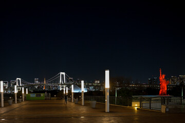 Tokyo Bay Rainbow Bridge Illuminated Night Scene