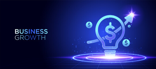 Fototapeta premium Business growth concept with glowing light bulb and dollar symbol representing financial innovation profit growth