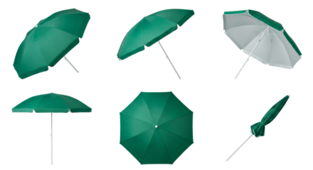 Green Beach Umbrellas - Multiple Angles and Views