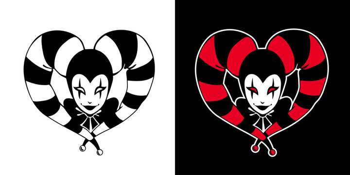 Vector illustration of a harlequin head wearing a classic striped cap