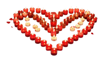 Romantic heart shape made of lit red and white tea light candles isolated PNG with Transparent Background