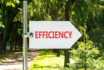 Fototapeta premium Efficiency symbol. Concept word Efficiency on beautiful big white road sign. Beautiful green garden or forest background. Business efficiency concept. Copy space.
