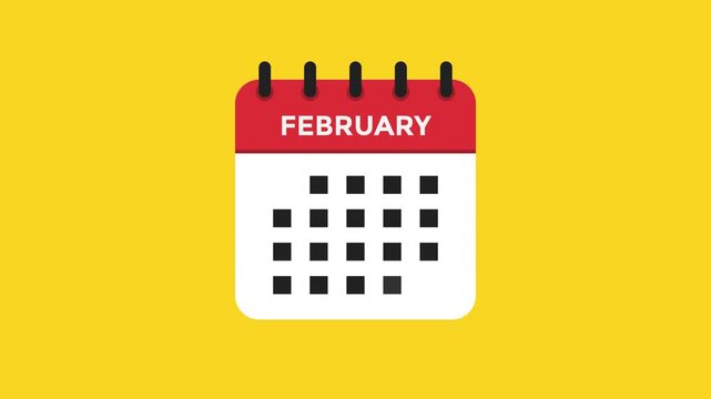 February calendar icon animation flat monthly planner visual ProRes alpha channel 60fps