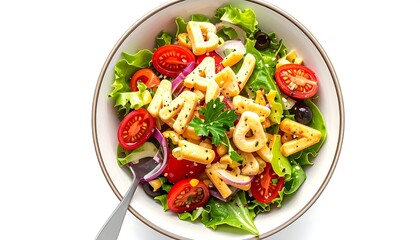 Delicious Pasta Salad with Fresh Vegetables and a Light Dressing.