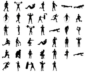 unlocking human potential comprehensive silhouettes of every fitness discipline set, vector isolated on transparent background