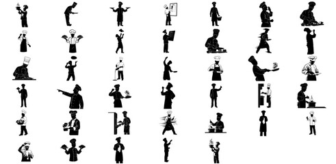 culinary cadre orchestrating epicurean journeys with skill and vision set, vector isolated on transparent background