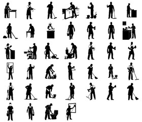 behind the shine essential workers preserving order and health in public realms set, vector isolated on transparent background