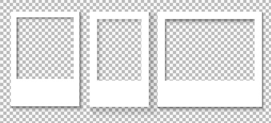 Realistic Polaroid Style Photo Frame Set with Empty Picture Templates and Soft Shadow Vector Illustration on Transparent Background