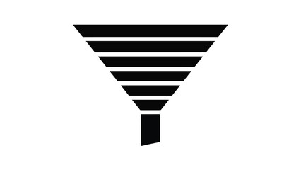 Black and white minimalist funnel diagram icon with horizontal lines on clean white background for business marketing sales concept