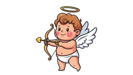 Cute Cartoon Baby Cupid Illustration with Wings, Halo, Bow, and Heart Arrow isolated PNG with Transparent Background