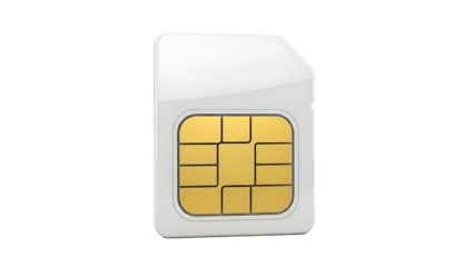 S I M card with gold contacts on white background isolated on a transparent background