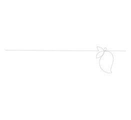 Continuous Single Line Drawing of mango, Minimalist Monoline Tropical Fruit Illustration, Simple Linear Mango Vector with Leaves on White Background