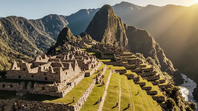 Majestic Machu Picchu Ancient Inca Citadel in the Andes Mountains Peru.