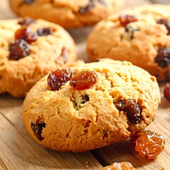 Delicious Raisin Cookies - A Close-Up View of Homemade Treats.