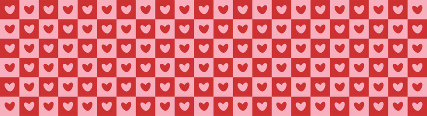 Red and pink checkerboard heart grid motif for valentine season gift wrap fabric prints party invitations romance marketing social posts and festive promotion layouts