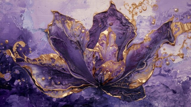 purple and gold crystal flow, shimmering amethyst tones