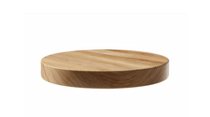 Minimalist circular wooden product display stand with natural grain texture on black background