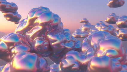 3D illustration of a human head and brain with colorful abstract liquid light background