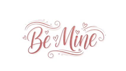 Delicate Hand Lettering Calligraphy "Be Mine" Text with Hearts, Isolated Vector isolated PNG with Transparent Background