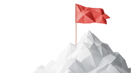 Red flag on mountain peak on transparent background