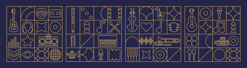 Set geometric line mosaic for music festival party and abstract poster. © Alyona_Uvarova