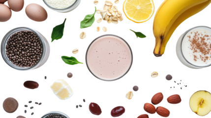 Healthy smoothie ingredients on transparent background