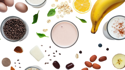 Healthy food smoothie ingredients on transparent background