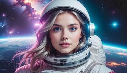 Astronaut Woman Space Suit Portrait.