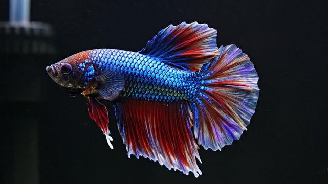 Vibrant Betta Fish with Colorful Fins in Aquarium Setting