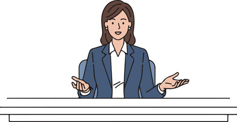 Woman in Office Discussion, Professional Concept Business Meeting, Cartoon Character Illustration