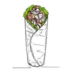 Delicious Shawarma Wrap Illustration - A Fresh and Flavorful Street Food Delight.