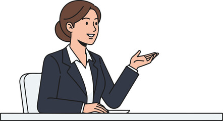 Woman in Office Discussion, Professional Concept Business Meeting, Cartoon Character Illustration