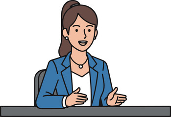 Woman in Office Discussion, Professional Concept Business Meeting, Cartoon Character Illustration