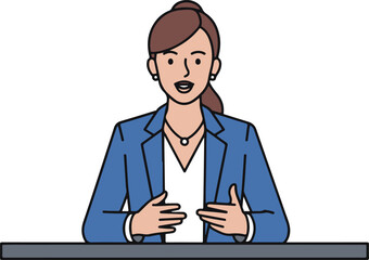 Woman in Office Discussion, Professional Concept Business Meeting, Cartoon Character Illustration