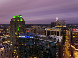 View of downtown Raleigh North Carolina skyline at night