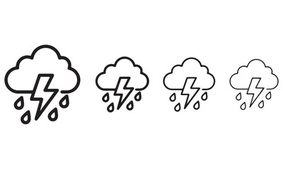 Thunderstorm Icons - Storm Clouds with Lightning and Rain Clipart