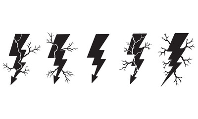 Lightning Bolt and Thunderstorm Strike Silhouettes - Black Storm Vector Icons Set