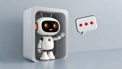 Friendly Robot in Chat Frame – AI Assistant, Chatbot Design, Futuristic, Technology, Expression, Digital Interaction