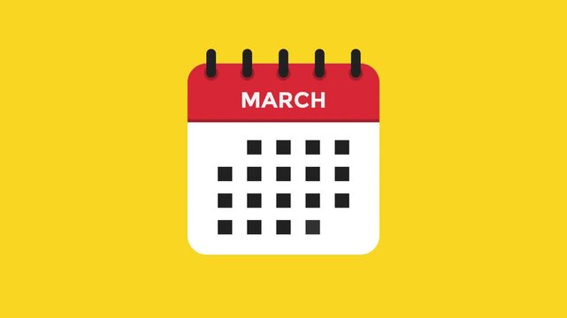 March calendar icon animation modern flat schedule display ProRes alpha channel 60fps