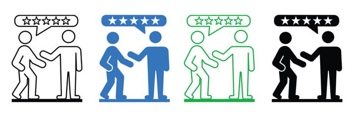 Customer review and rating icons with people shaking hands