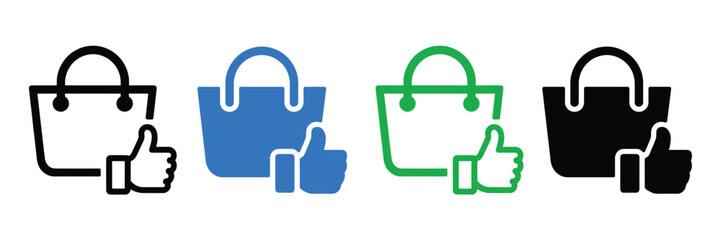 Four colorful thumbs up icons with shopping bags
